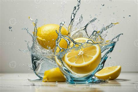 Photo of sliced Lemon with water splashes isolated on white background ...