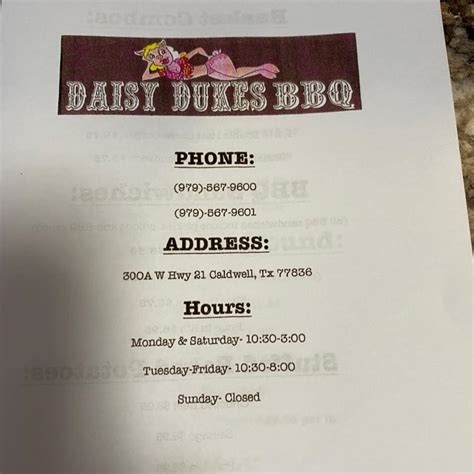 Menu at Daisy Dukes BBQ, Caldwell