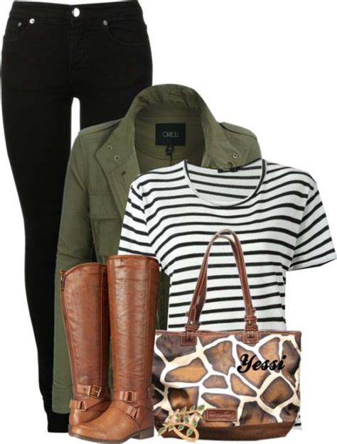 Casual Military Green Jacket with Striped T Shirt Fall Outfit | Fall ...