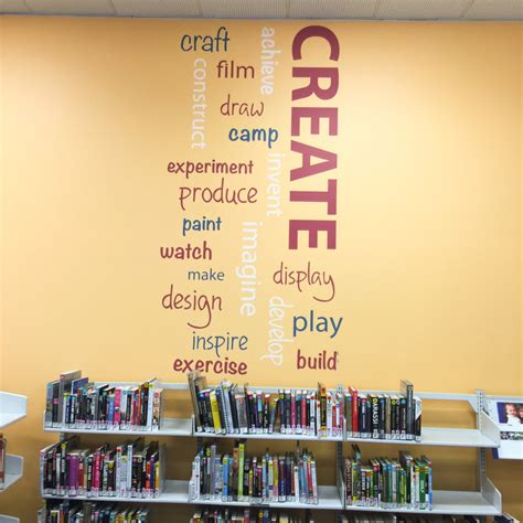 Library feature wall, word art wall decals