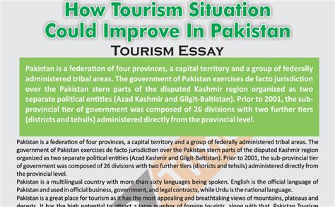 How Tourism Situation Could Improve In Pakistan | Tourism Essay (PDF)