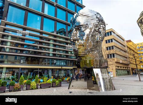 Tiered Franz Kafka mobile sculpture (Kafka's rotating head) by David Černý, New Town, Prague ...