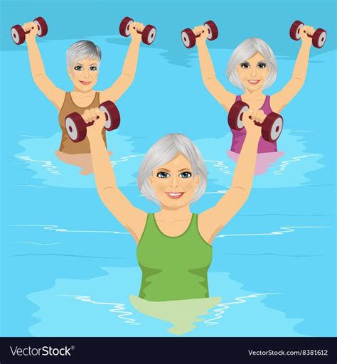 Senior women making aqua gym exercises Royalty Free Vector | Wassergymnastik übungen ...