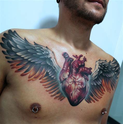 Anatomical Heart & Wings | Tattoo | Tatuagem coração com asas, Tatuagem no peitoral masculino e ...