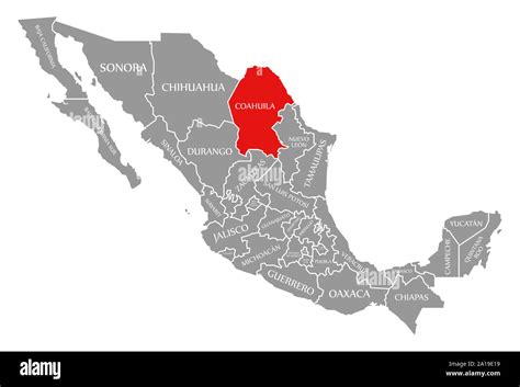 Coahuila red highlighted in map of Mexico Stock Photo - Alamy