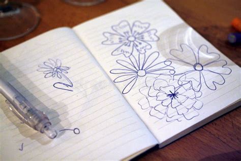 Note Book with Flowers Drawing Stock Image - Image of pencil, book ...