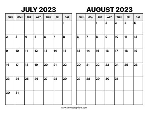 July And August 2023 Calendar - Get Latest Map Update