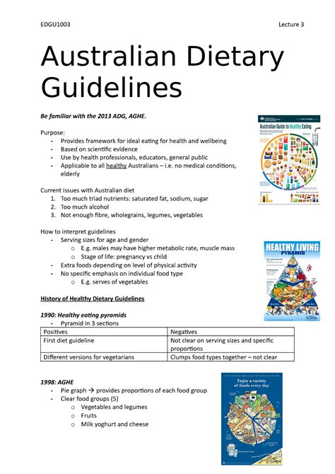 Lecture 3 - Australian Dietary Guidelines - Australian Dietary Guidelines Be familiar with the ...