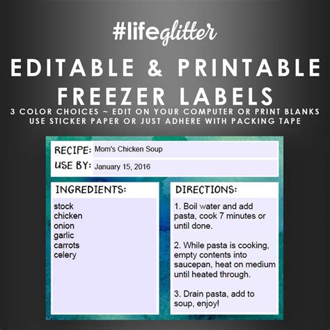 Freezer Bag Labels Editable Printable Stickers Monthly Planner Recipe Cards Budget Planner ...