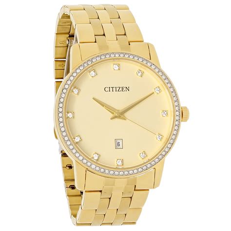 Citizen Quartz Mens Crystal Champagne Dial Gold Tone Bracelet Watch BI5032-56P | eBay