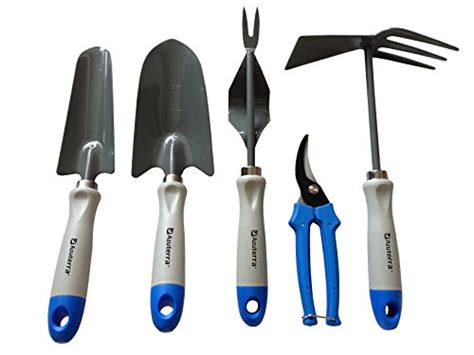 Gardening Tools -5 Piece Garden Tool Set (Trowel,Transplanter,Weeder,Pruning Shears &Double Hoe ...