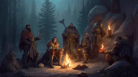 Group Of Characters Standing By A Camp Fire Background, Dnd Picture, Dnd, Dice Background Image ...