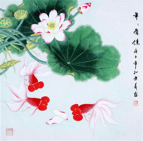 Chinese Goldfish Painting 2622026, 66cm x 66cm(26〃 x 26〃)