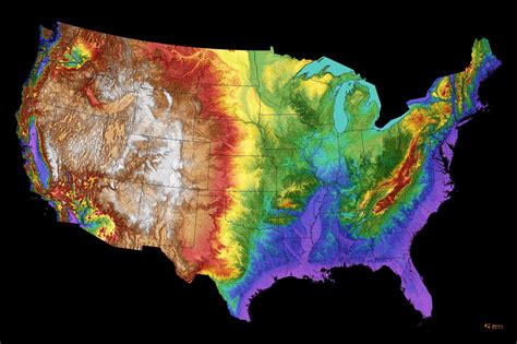 USA Color Elevation Map contiguous States With State Boundaries - Etsy