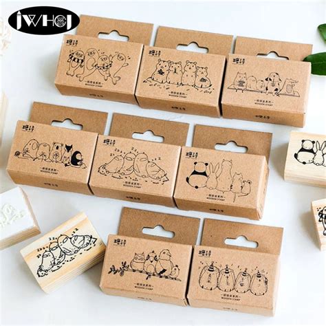 1pcs Cute animal queuing series wood stamp wooden rubber stamps for scrapbooking Handmade card ...