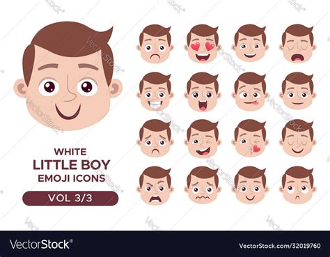 White boy emoji icon set 3 Royalty Free Vector Image