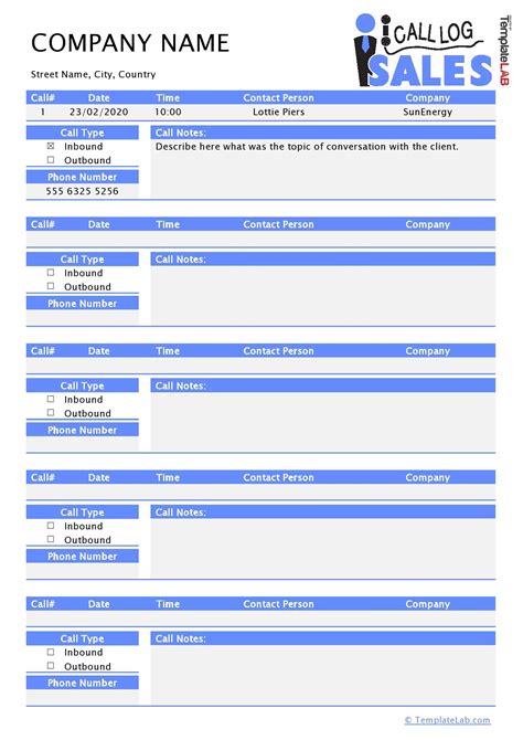 Printable Sales Call Log Template - Customize and Print