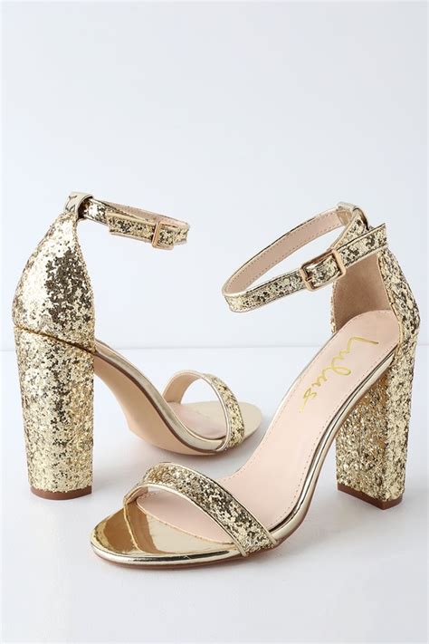 Stunning Glitter Heels - Gold Heels - Ankle Strap Heels - Lulus