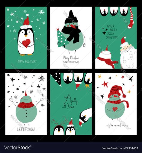 Set of funny christmas cards Royalty Free Vector Image