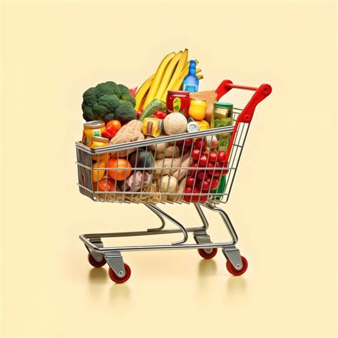 Premium Photo | A shopping cart with a bunch of fruits and vegetables in it.