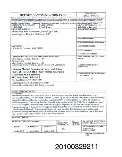 (PDF) Patient Falls Risk Assessment, Neurology Clinic, Johns Hopkins Health System, Baltimore, MD