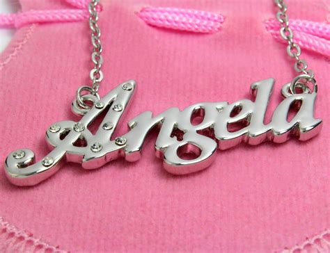 Name Necklace Angela White Gold Plated 18ct Personalised - Etsy