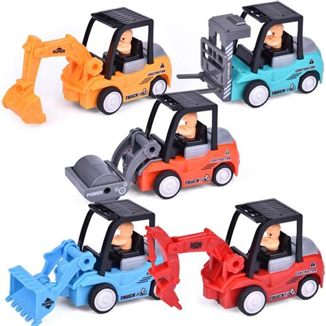 FUN LITTLE TOYS 5 PCs Construction Toy Cars, Push and Go Toy Trucks for Boys & Girls, Xmas Gifts ...