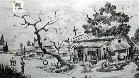 How To Draw Easy and Simple Village Scenery With Pencil Step by Step ...