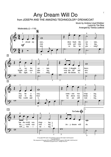 Any Dream Will Do" Sheet Music for Piano - Sheet Music Now