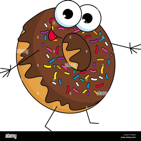 Funny donut character with chocolate, cartoon style vector illustration isolated on white ...