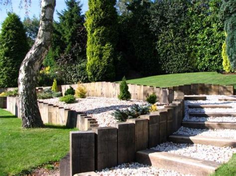 Outside Landscaping With Railroad Ties | Sleepers in garden, Sloped ...