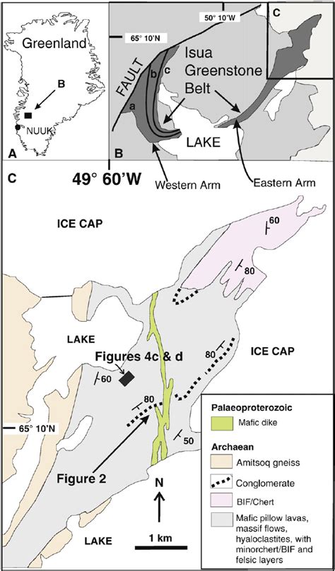 Location of the Isua supracrustal (greenstone) belt, western Greenland ...