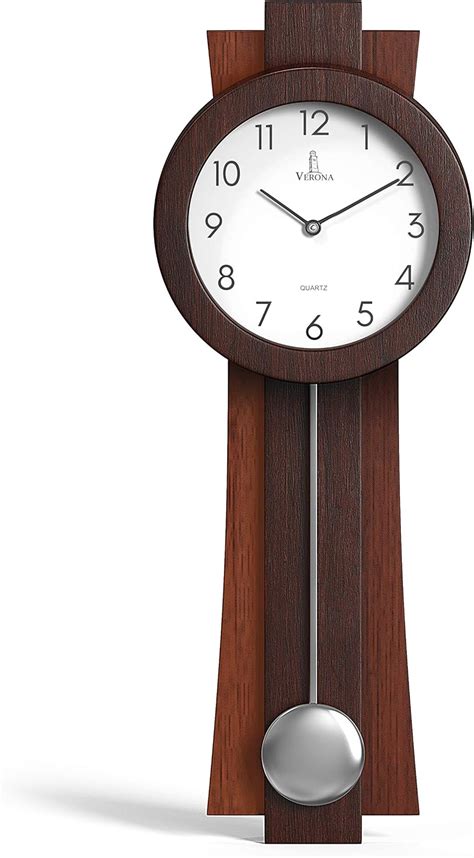 Lovely Home Essentials Modern Wood Pendulum Wall Clock - Silent 23.5x8 ...