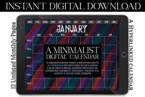 Majestic Digital Monthly Calendar Graphic by ZaraRozaDesigns · Creative ...