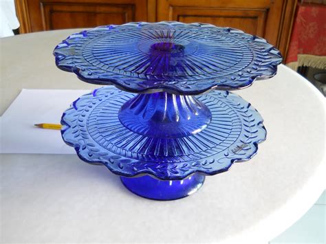 Country Treasures: Footed Blue Glass Cake Plates for SALE