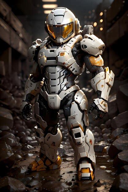 Premium AI Image | A robot mecha standing in the middle of a ruins ...