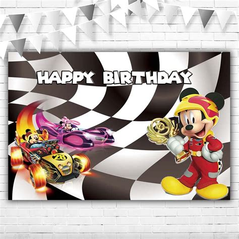 Buy Mickey Mouse Roadster Racers Birthday Backdrop 5x3ft Happy Birthday ...