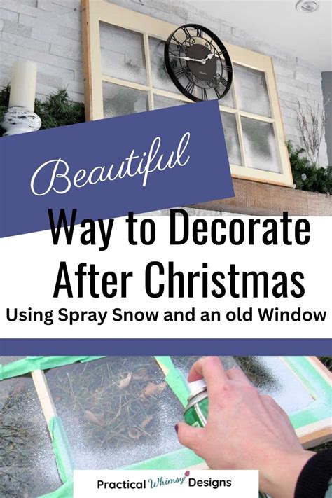 How to Decorate Windows with Spray Snow for a Snowy Winter Mantel Idea - Practical Whimsy Designs