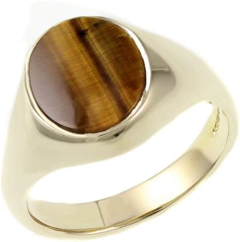 Tiger's Eye Ring Men's Solid 9 Carat Yellow Gold Signet Engagement Wedding Gents: Amazon.co.uk ...