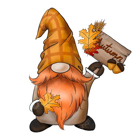 Autumn Gnome Drawing Of A Dwarf Holding A Sign, Autumn, Gnome, Illustration PNG Transparent ...