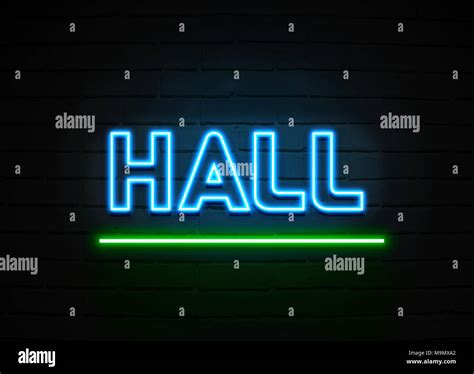 Hall neon sign - Glowing Neon Sign on brickwall wall - 3D rendered ...