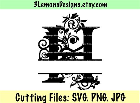 Split Letter H SVG, Floral Spliced Sliced, Monogram, Last Name Letter, Serif Letter, Svg Png Jpg ...