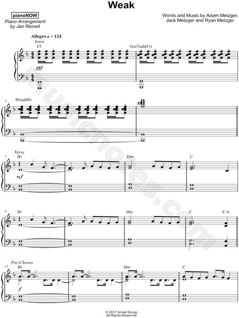 pianoNOW "Weak" Sheet Music (Piano Solo) in F Major - Download & Print - SKU: MN0172737