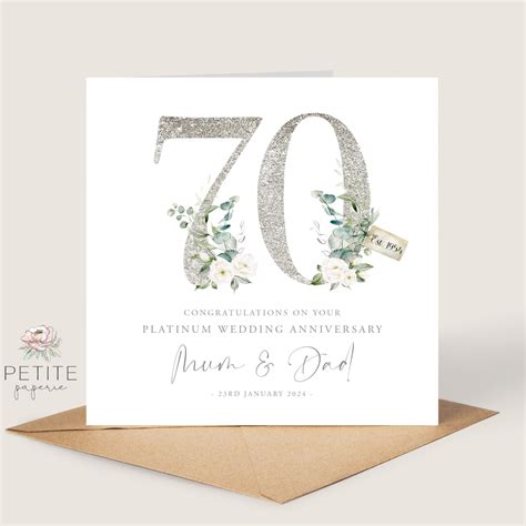 Platinum Wedding Anniversary Card, 70th Anniversary Card, Platinum ...