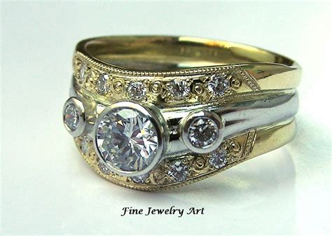 Hand Crafted 18k Gold & Platinum Diamond Wedding Ring Band - Unique ...