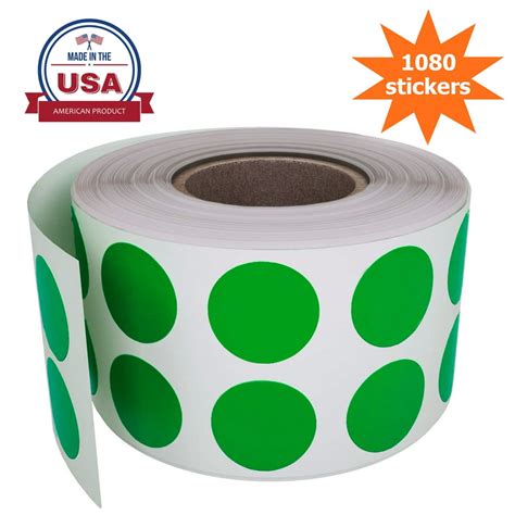 Round Stickers roll - Color Coding Labels Adhesive in Green 0.50 inch 13mm - 1080 Pack by Royal ...