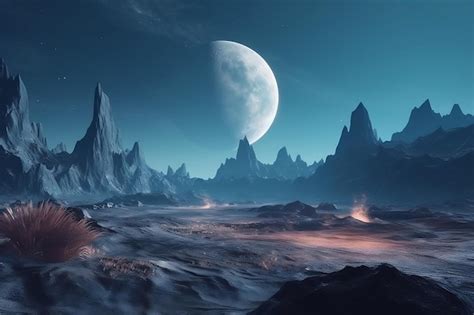 Free Photo | Fantasy landscape of distant planet with mountain and big ...