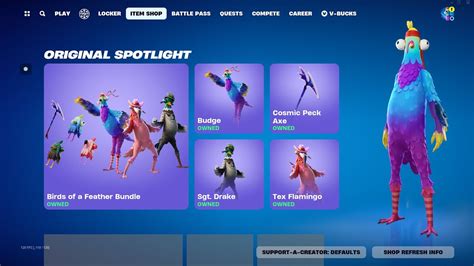 Fortnite Bird skins Itemshop Preview - Budge, Sgt. Drake & Tex Flamingo ...