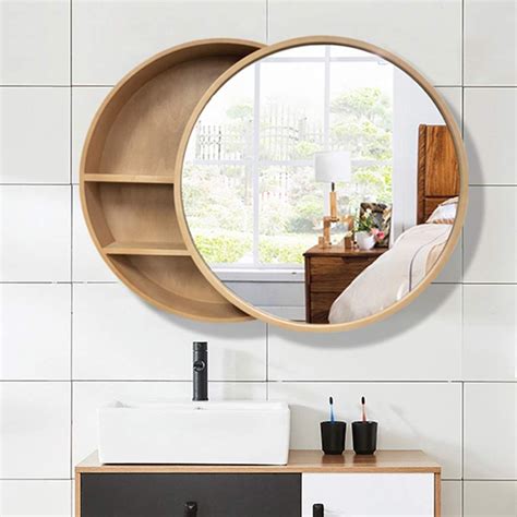 Round Bathroom Mirror Shelf - Tinytimes 23 63 Wooden Round Mirror Cabinet Round Vanity Mirror ...