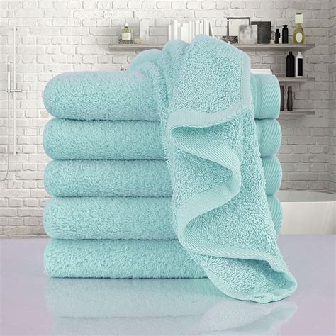 6 Pack Cotton Hand Towels, 13" x 29", Quick Dry Hand Towel for Bathroom Kitchen Aqua Blue ...